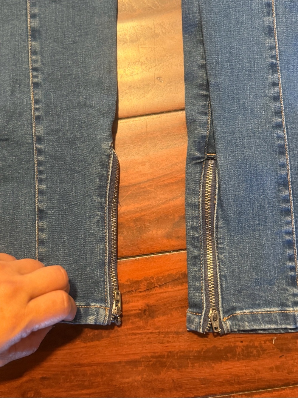 We The Free Mid Blue Paneled Skinny Jeans with Ankle Zips - Picture 2 of 8